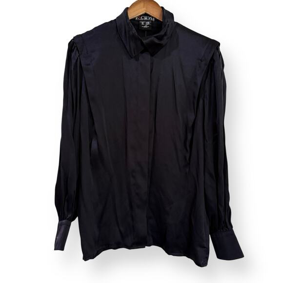 NEW Escada Black Silk Blouse Womens Size 38 US 8 Vintage 80s 90s Luxury Designer - Picture 1 of 12
